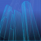 picture of buildings  - illustration of wire frame view of tall building on abstract background - JPG 