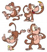 stock photo of cartoon  - Four cute cartoon monkeys - JPG 