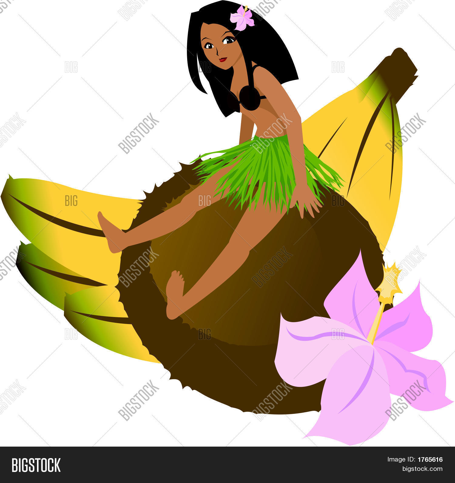 Tropical Girl Sitting On Coconut Vector & Photo Bigstock