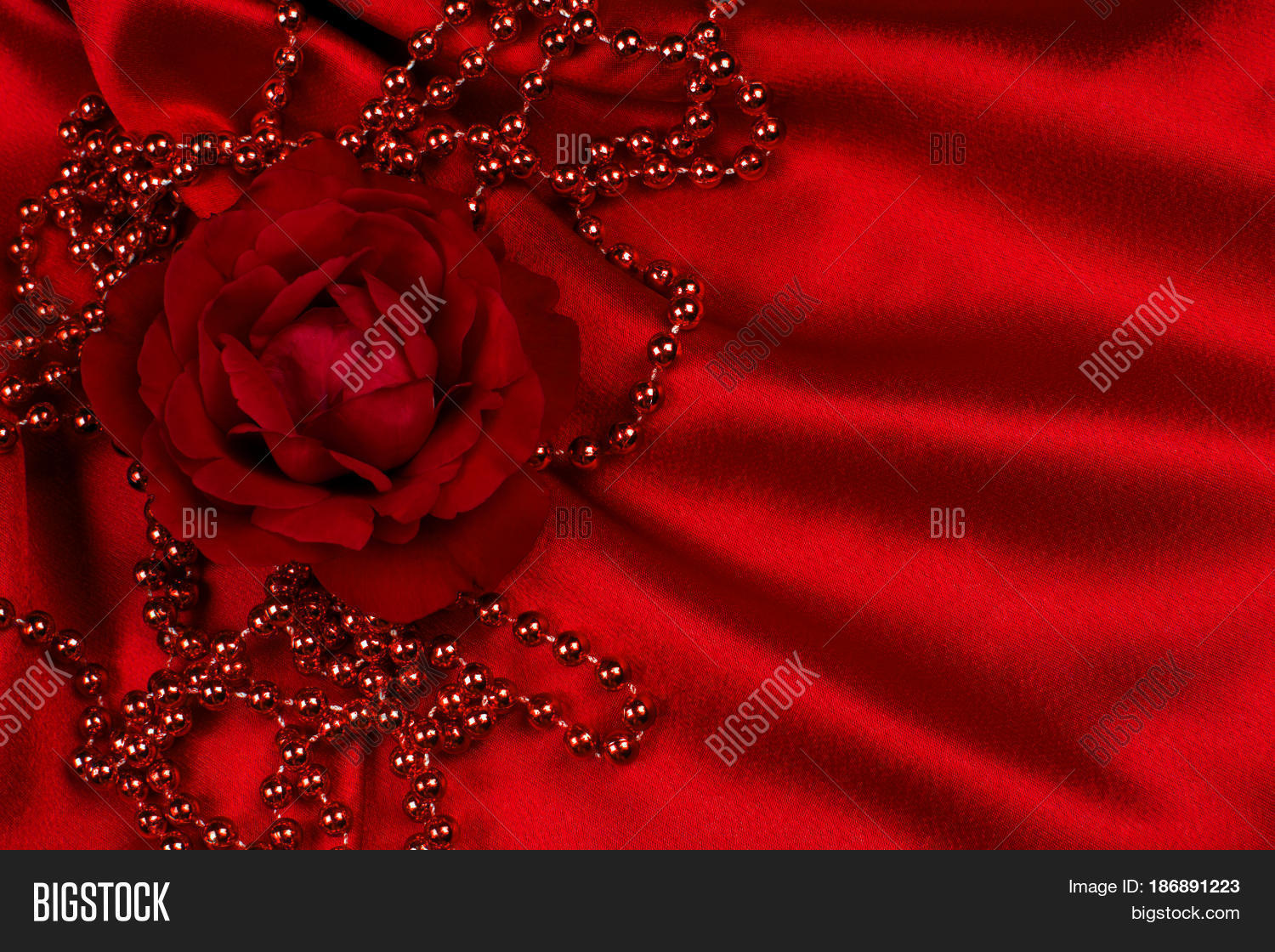 Red Rose Red Pearls On Red Satin Image & Photo | Bigstock