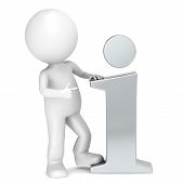 pic of character  - 3D little human character pointing at an info icon of steel - JPG 