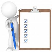 image of toon  - 3D little human character holding a Clipboard with Checklist and a Pen - JPG 