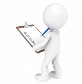 foto of toon  - 3D little human character The Inspector holding a Clip Board and a Pen - JPG 