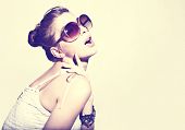 image of art  - Fashion portrait of a beautiful young sexy woman wearing sunglasses - JPG 