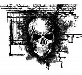 picture of skull  - Vector scary Halloween grunge skull with bricks - JPG 