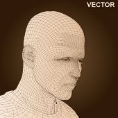 image of wireframe  - Vector eps concept or conceptual 3D wireframe human male or man head isolated on beige background as metaphor for technology - JPG 