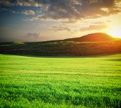 stock photo of nature  - Green meadow in mountain - JPG 