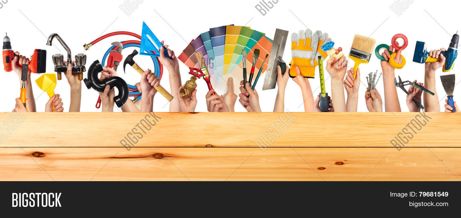 Set of construction tools. House renovation background. Stock Photo