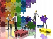 foto of teamwork  - A team collaborating to build a LGBT flag promoting teamwork - JPG 