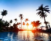 pic of sunset  - Beautiful sunset at a beach resort in the tropics - JPG 