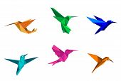image of animals  - Colorful hummingbirds in origami paper style on white background - JPG 