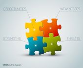 image of puzzle  - Vector SWOT illustration made from four colorful puzzle pieces - JPG 