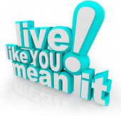 image of succeed  - The saying Live Like You Mean It in 3d words as an inspirational quote to motivate you to succeed in life and gain experience - JPG 