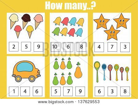 counting educational children game kids activity sheet how many objects task learning mathematics - Kids Activity Sheet counting educational children game kids activity sheet how many objects task learning mathematics - Kids Activity Sheet