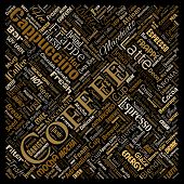 Conceptual creative hot morning italian coffee break cappuccino or espresso restaurant or cafeteria square red beverage word cloud isolated. A splash of energy or taste drink concept text