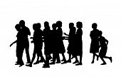 stock photo of group  - group of a dozen of children of school age walking together - JPG 