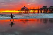 picture of beach  - Sunset over Surf City Huntington Beach Pier - JPG 