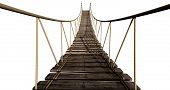 picture of bridge  - A rope bridge made of wooden planks held together by rope and secured by wooden pegs on an isolated background - JPG 