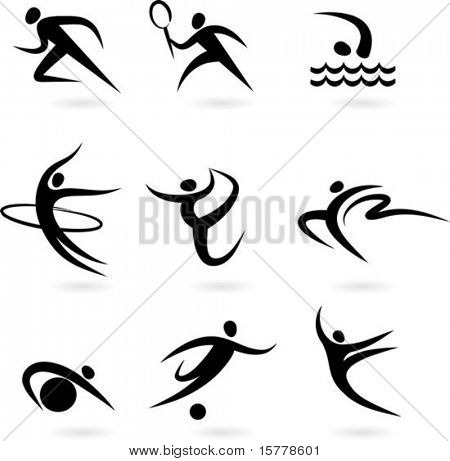 Picture or Photo of Set of black and white sport icons
