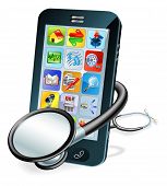 foto of wrapped  - A mobile phone with stethoscope wrapped round it - JPG 