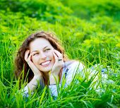 foto of outdoor  - Beautiful Young Woman Outdoors - JPG 