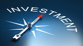 image of render  - Needle of a compass pointing to the word investment 3D Render suitable for financial risk management concept - JPG 