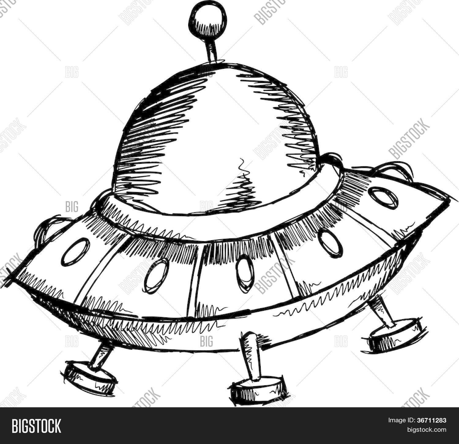 Sketch Doodle Flying Saucer UFO Vector & Photo Bigstock