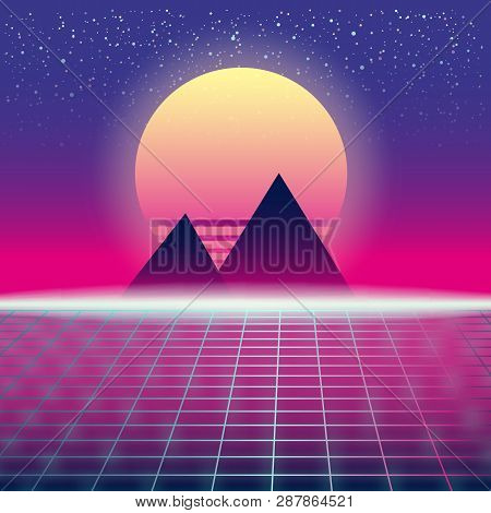 Poster: Synthwave Retro Futuristic Landscape With