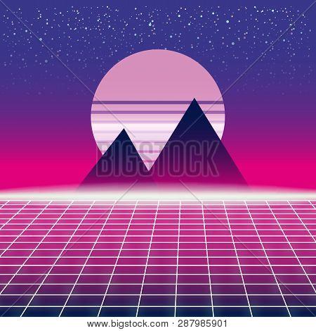 Poster: Synthwave Retro Futuristic Landscape With