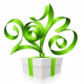 picture of holidays  - Vector green ribbon in the shape of 2013 and gift box - JPG 