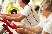 picture of tilting  - Tilt up of two active senior women doing fitness at gym - JPG 