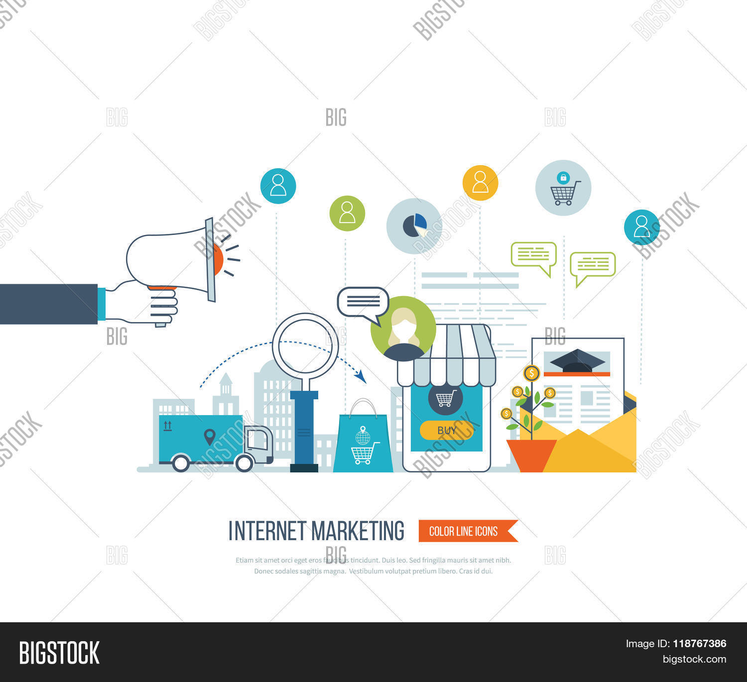 mobile marketing concept. online shopping. shopping basket.
