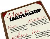 stock photo of leadership  - A Menu for Leadership letting you choose the top or ideal qualities you want in your next leader or manager - JPG 