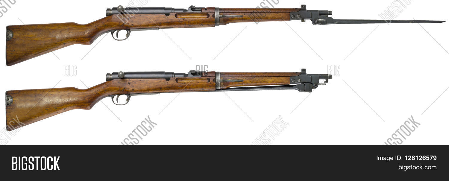 rifle and knife dagger guns of World War I on a white