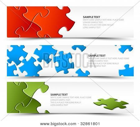 Picture or Photo of Set of puzzle horizontal banners - jigsaw or solution