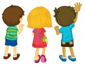 stock photo of pals  - Illustration of 3 kids with backs facing - JPG 