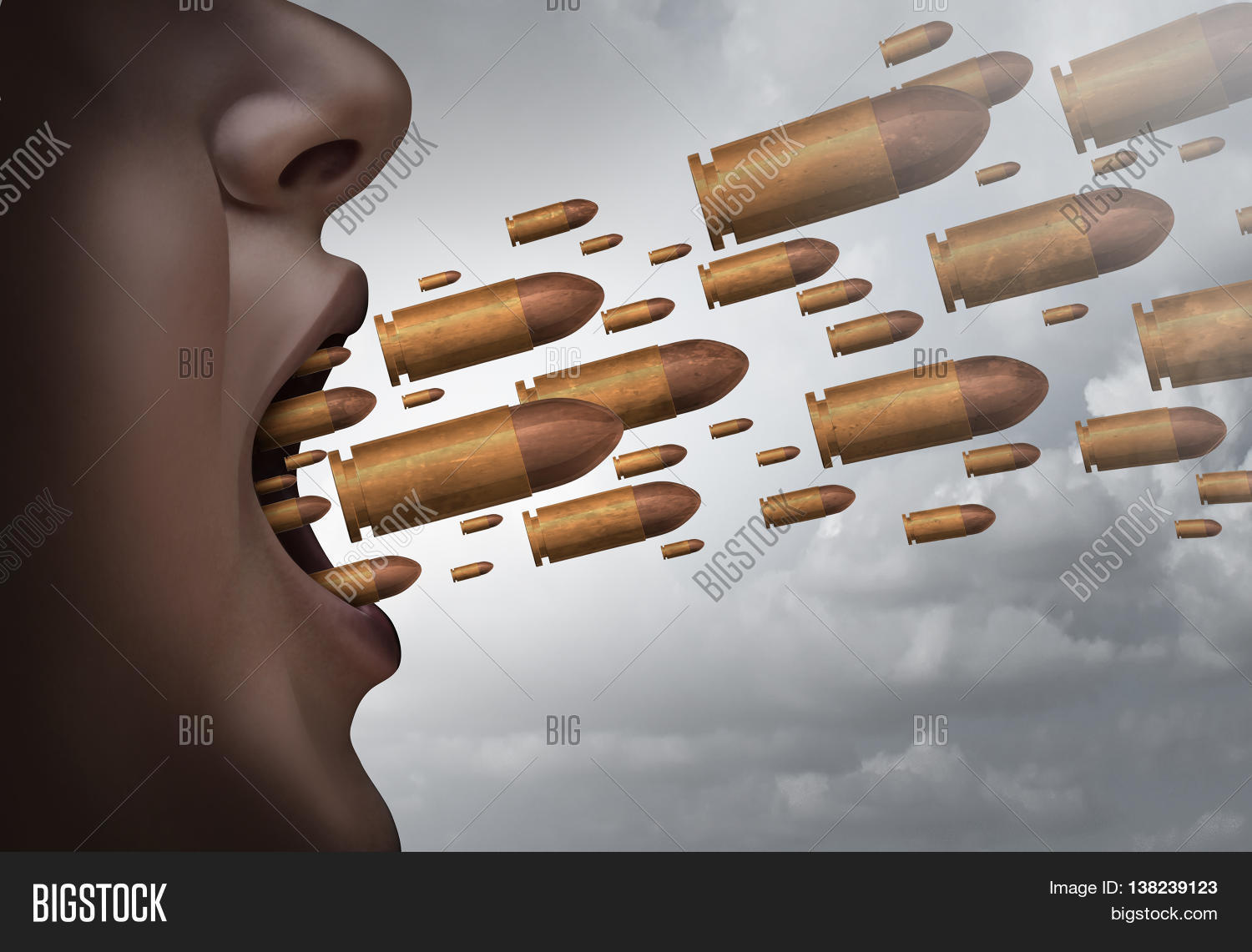 Fight with words social issue concept as a person screaming with