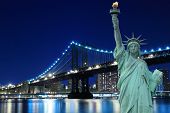 foto of bridge  - Manhattan Bridge and The Statue of Liberty at Night - JPG 