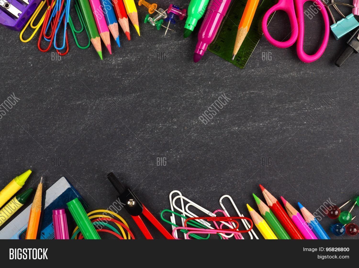 Chalkboard with school supplies frame Stock Photo & Stock Images Bigstock