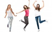 picture of excitement  - Collage of three happy excited young women with arms extended  in different perspectives - JPG 