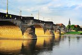 image of bridge  - The Augustus Bridge is the oldest bridge in the city of Dresden Germany - JPG 