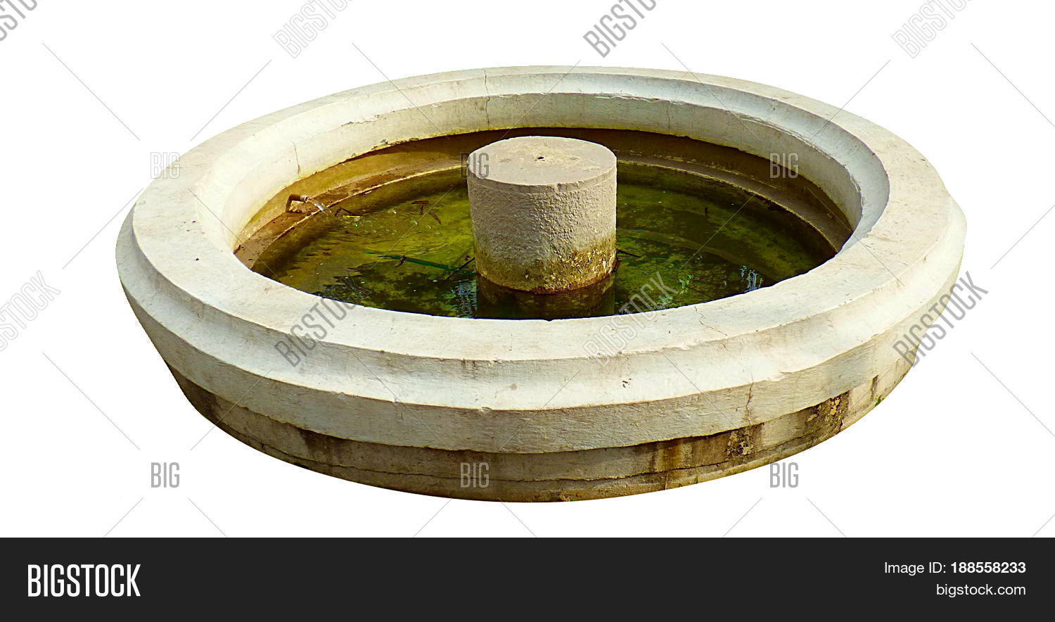 Careless fountain. White background. Fountain with dirty water Stock