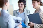 stock photo of meeting  - Image of confident businesswomen interacting at meeting - JPG 
