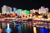 foto of reflection  - Miami south beach street view with water reflections at night - JPG 
