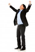 stock photo of man  - Successful business man with arms up  - JPG 