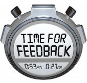 image of opinion  - A stopwatch timer shows the words Time for Feedback soliciting opinions - JPG 