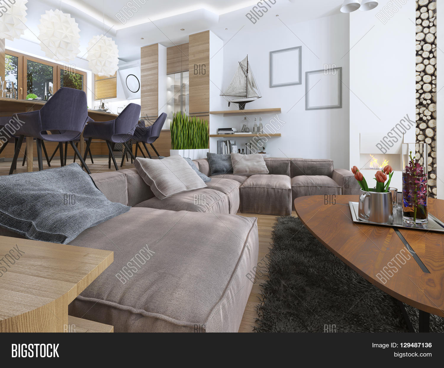 modern living room in a loft style blending smoothly into the modern living room in a loft style blending smoothly into the