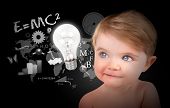 image of science  - A young baby is looking at a light bulb with math - JPG 
