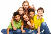 picture of boy  - Group of happy 10 years old boys and girls smiling gesticulating and hugging - JPG 