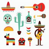 stock photo of illustration  - Vecor illustration of various stylized icons for Mexico - JPG 